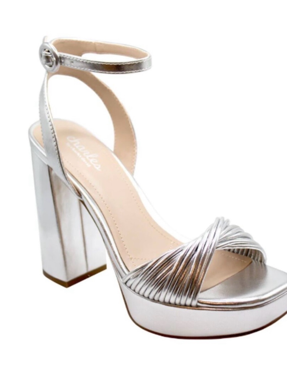 Charles David Silver Metallic Platform Ankle-Strap Sandal